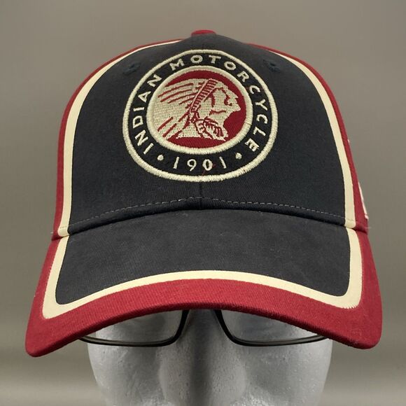 Indian Motorcycle 1901 Circle Patch Hat, Red & Black Strapback Adjustable Cap - Picture 10 of 11